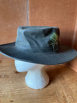 JACK MURPHY UNISEX WAX WIDE BRIM HAT Large  59cm With Feathers • £16