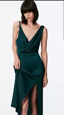 Zara Green Satin Effect Lace Slip Dress Size XS • $30