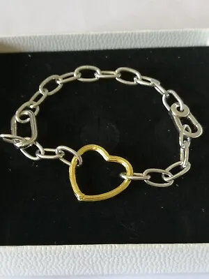 Pandora Link Me Silver Bracelet With Golden Heart Clasp 17.5cm • £18.50