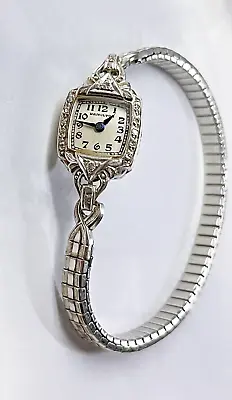 Antique Vintage Art Deco 14k White Gold Diamond Hamilton Ladies Wristwatch • $650