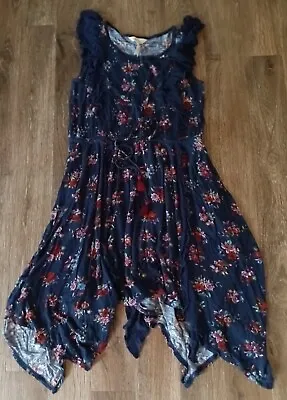 Matilda Jane Woodland Sprite Navy Blue Floral Asymmetric Hem Knit Dress Small • $16.14