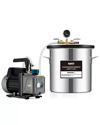 OMT 5 Gallon Vacuum Chamber Kit W 3.5 CFM Vacuum Pump Degassing Chamber 5ft Hose • $138.16