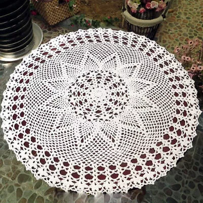 24  White Vintage Crochet Tablecloth Round Lace Table Topper Flower Placemats • $11.69