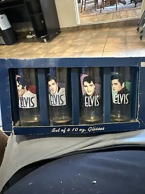 Vintage SET OF 4  Elvis Presley Portrait 10oz Drinking Glasses In Box NIB • $20