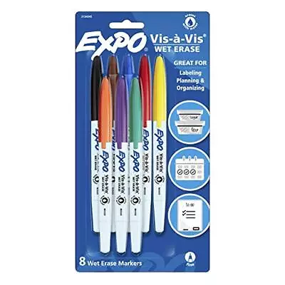 EXPO Vis-a-Vis Wet Erase Markers Fine Point 8 Count (Pack Of 1) Assorted  • $23.40