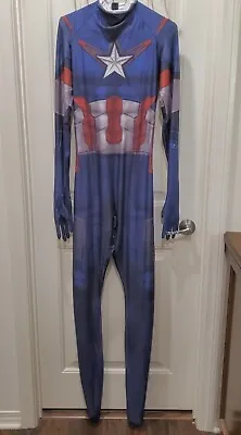 Mens Captain America Zentai Skinsuit Jump Suit Spandex Cosplay Costume XL • $97.50