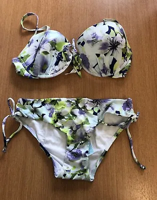 Bikini Padded & Underwired New By Sielei In Blue Lime Floral Print • £18