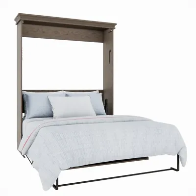 Pemberly Row Transitional Queen Solid Wood Murphy Wall Desk Bed In Gray • $1931.22