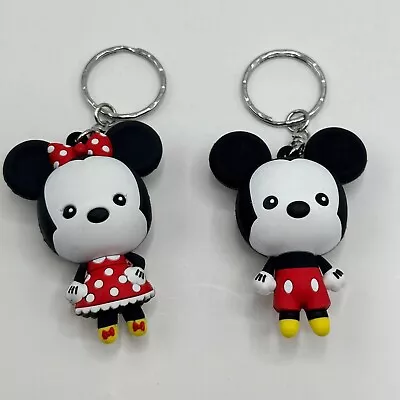 Mickey And Minnie Mouse Disney Figure Rubber Keychain Lot Of 2 • $13.04