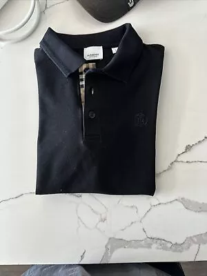 Burberry Short Sleeve Men's Eddie Pique Polo Shirt Black Large Wore Once • $350