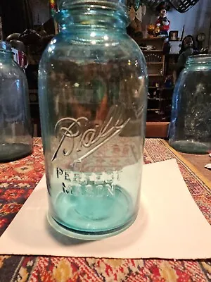 Antique Blue Ball Perfect Mason Jar Half Gallon 1910-1923 Drop A #4 • $10