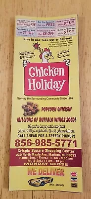 Chicken Holiday Menu Popcorn Buffalo Wings Marlton NJ Crispin Square Ephemera  • $14.99