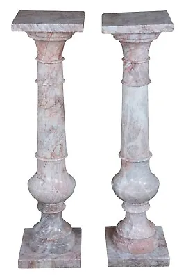 2 Classical Rouge Marble Columns Pillar Pedestal Stand Sculpture Display Pair • $2550