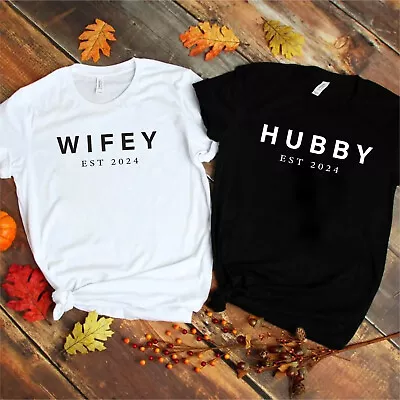 Husband Wife Couple T-shirt 2024 New T-shirt For Men & Women Wifey Hubby (1) • £5.99