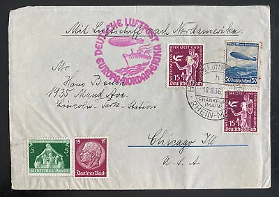 1936 Germany Hindenberg Zeppelin LZ 129 Flight Cover To Chicago IL Usa • $107.99