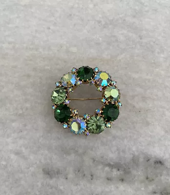 Vintage Weiss Green AB Aurora Borealis Brooch Pin • $35