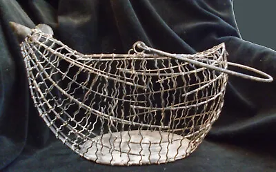 Vintage Gray Metal Large Chicken Egg Basket Bucket  14 In. X 7 In. • $18