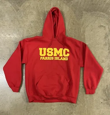 USMC Parris Island Red Hoodie Marine Corps Size Large MV Sport Tag • $34.99