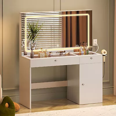 Large Makeup Vanity Table Set With LED Lighted Mirror & 2 Drawers Dressing Table • $199.99