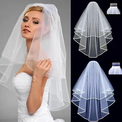 Veil Comb White With Gold Bride To Be Hen Night Wedding Party Accessories 2 Tier • £3.59