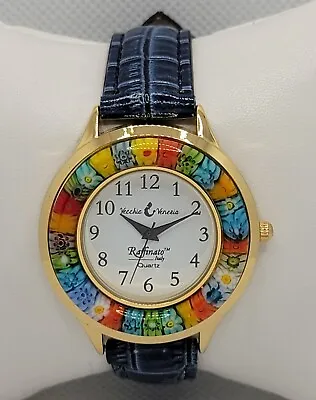 Ladies Glass Of Venice Serena Murano Millefiori Blue Leather Band Watch K2 • $54.99