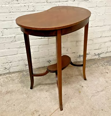 Antique Victorian Inlaid Mahogany Kidney Shaped Side Table (Can Deliver) • £95