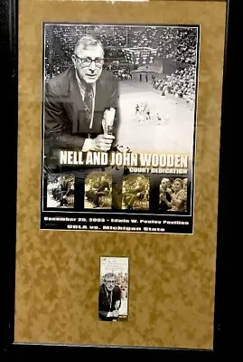 Nell And John Wooden Court Dedication Poster Framed W/ UCLA VS MSU Game 7 Ticket • $279