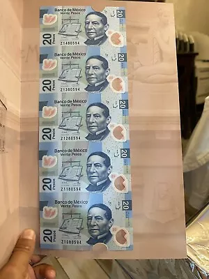 Folder Tira Billetes 20 Pesos Benito Juárez Sin Cortar Mexico • $55