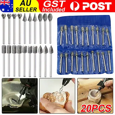 20pcs 6mm Head Diamond Burr Grinding Dremel Rotary Drill Bit 3mm Shank Tool Set • $9.45