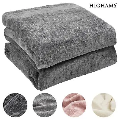 £16.99 • Buy Highams Chenille Knitted Fleece Blanket Warm Throw Over Sofa Thick Bed Bedspread