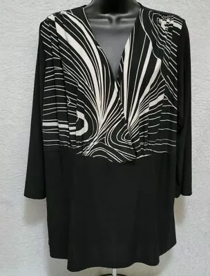 MKM Designs Shirt Top Blouse Size 2XL XXL Womens Black Ivory NWT • $47.49