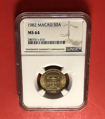 1982-macau -uncirculated 50 Avos Coingraded Ngc Ms 64….deal • $33