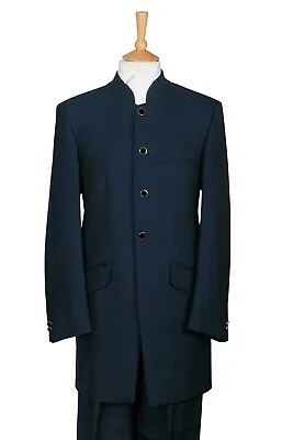 Nehru Jacket Beatles Blue Suit Herringbone Wedding Steampunk Jodhpuri Pre Loved • $48.71