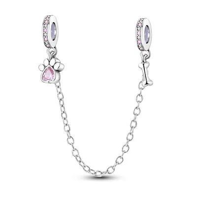 Pet Dog Puppy Paw And Bone Safety Chain Charm  Sterling Silver 925 • £12.99