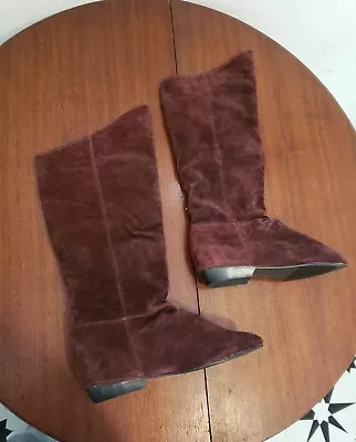 Vtg 80s Classique 6.5 Maroon Suede Leather Knee Boots Elf Pointy Boho EUC • $13.99