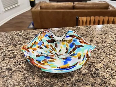 Vintage Mid Century Modern Murano Glass Multicolor Bowl 10.5  X 7.25” • $30