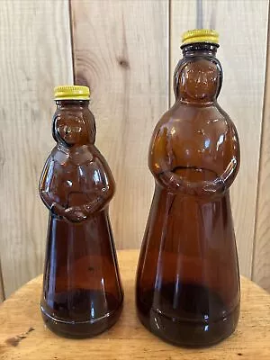 Lot Of  2 Vintage Mrs. Butterworth's Brown Amber Glass Syrup 24oz 10” 12oz 8” • $18.99