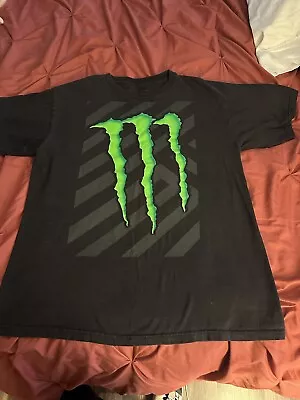 Monster Energy Black T Shirt Size Large Monster Logo Stripes Y2k Promo (k) • $15