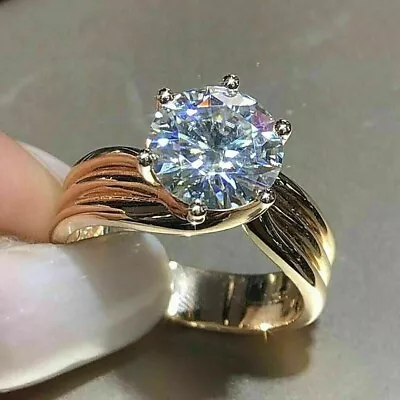 2Ct Round VVS1 Real Moissanite Solitaire Engagement Ring Solid 14K Yellow Gold • $374.32