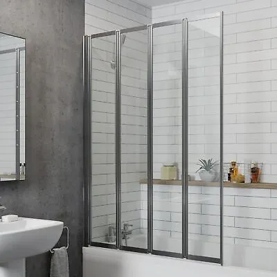 £109.99 • Buy Bathroom 4 Panel Folding Bath Shower Screen Chrome 1000mm Reversible 4mm Glass
