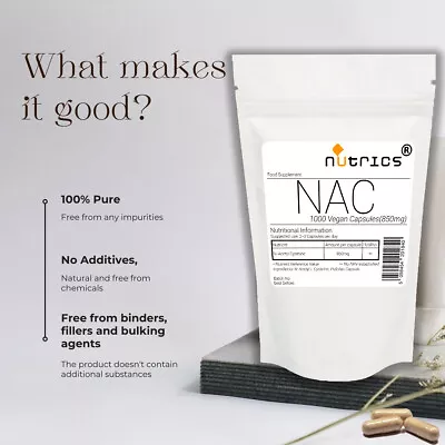 NAC N-Acetyl-Cysteine 850mg 100% PURE Vegan Caps - Best NAC Supplement • £6.99