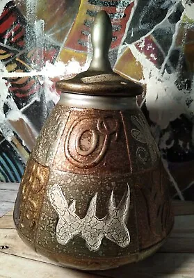 BAUM BROs Formalities Art Pottery Urn W/Lid Ethnic Style White Metallic Vintage! • $50