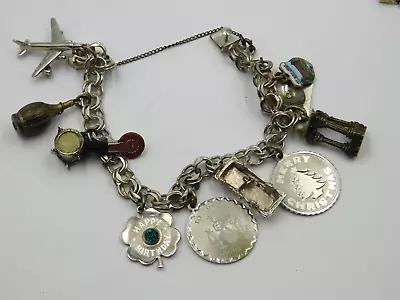 Vintage Sterling Silver Charm Bracelet W/ 11 Charms 7  39.6 G  AJC & Co. • $59.99