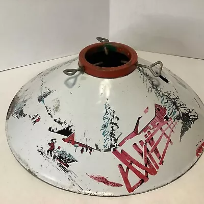 $49.99 • Buy Vintage Coloramic Christmas Tree Stand Tin Rustic Barn Snow Mid-Century