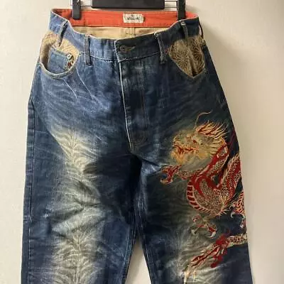 KARAKURI TAMASHII Embroidered Wide Jeans Japan Original Denim Pants Men Size 100 • $148.67