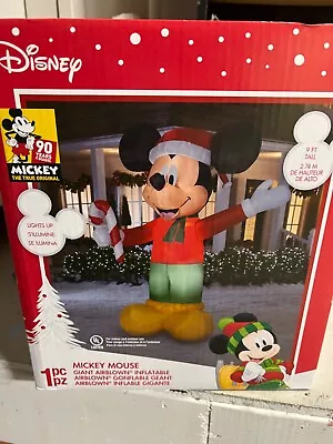 9' Gemmy Airblown Mickey Mouse With Santa Hat And Candy Cane Inflatable • $50