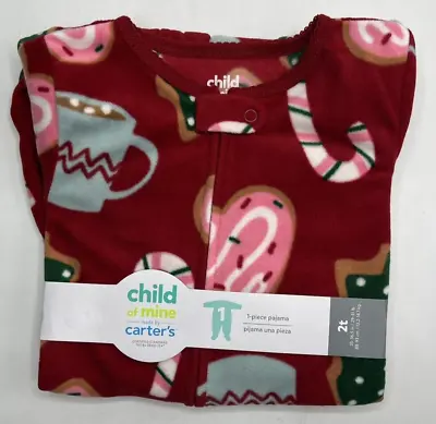 Girls Size 2T Child Of Mine By Carter’s 1-Piece Footed Pajamas Christmas Red • $12.71