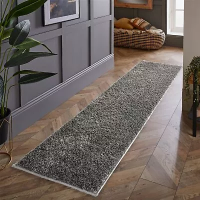 Larissa Washable Anti-Slip Plain Shaggy Runner Rug In Ghost Grey 67x200cm • £64.94