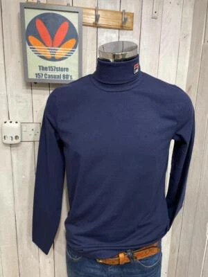 £40 • Buy 80S CLASSIC: Fila Logo Roll Neck - Navy
