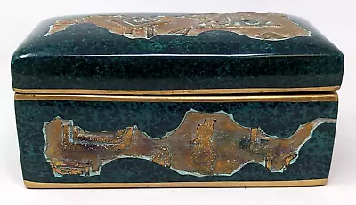 Vintage Porcelain Gold Green Faux Malachite Trinket Jewelry Keepsake Box KB23 • $56.99